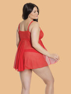 Plus Size V-Neck Lace Nightdress – Red