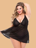 Plus Size V-Neck Lace Nightdress With Open-Front Skirt