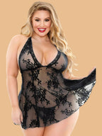 Plus Size Floral Lace Halter Neck Nightdress