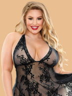 Plus Size Floral Lace Halter Neck Nightdress