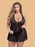 Plus Size Plunge Halter Neck Lace Nightdress