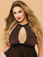 Plus Size Halter Neck Lace Nightdress With Keyhole