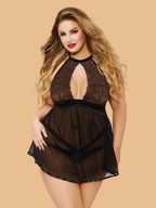 Plus Size Halter Neck Lace Nightdress With Keyhole