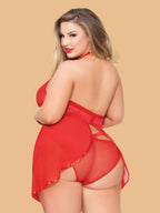 Plus Size Halter Neck Lace Nightdress With Keyhole
