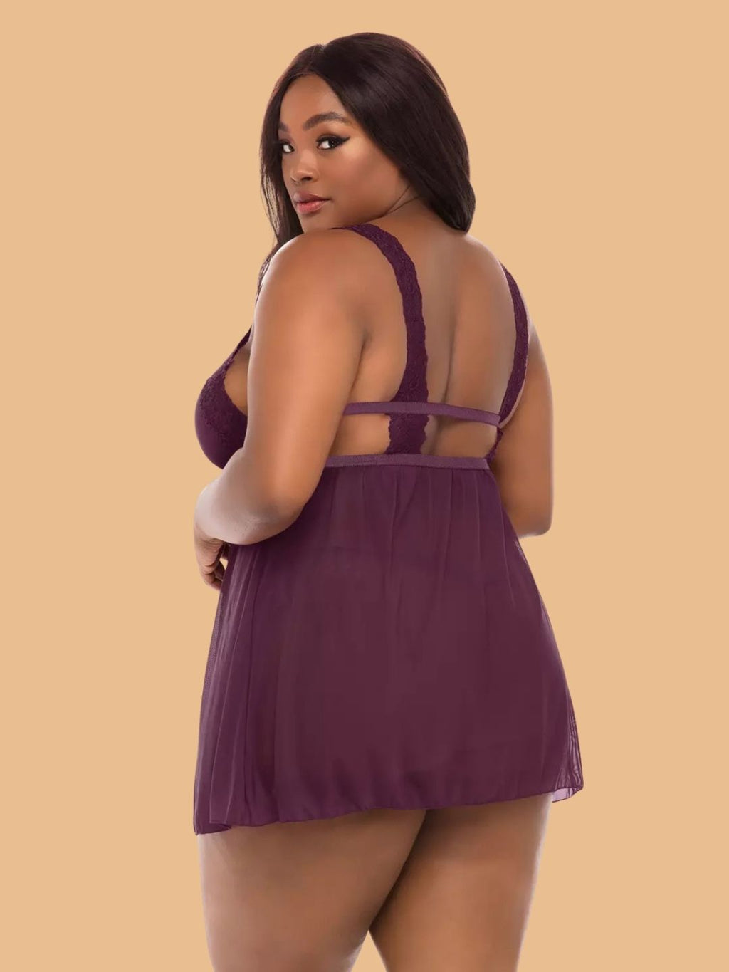 Plus Size V-Neck Lace Chemise Nightdress