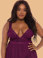 Plus Size V-Neck Lace Chemise Nightdress