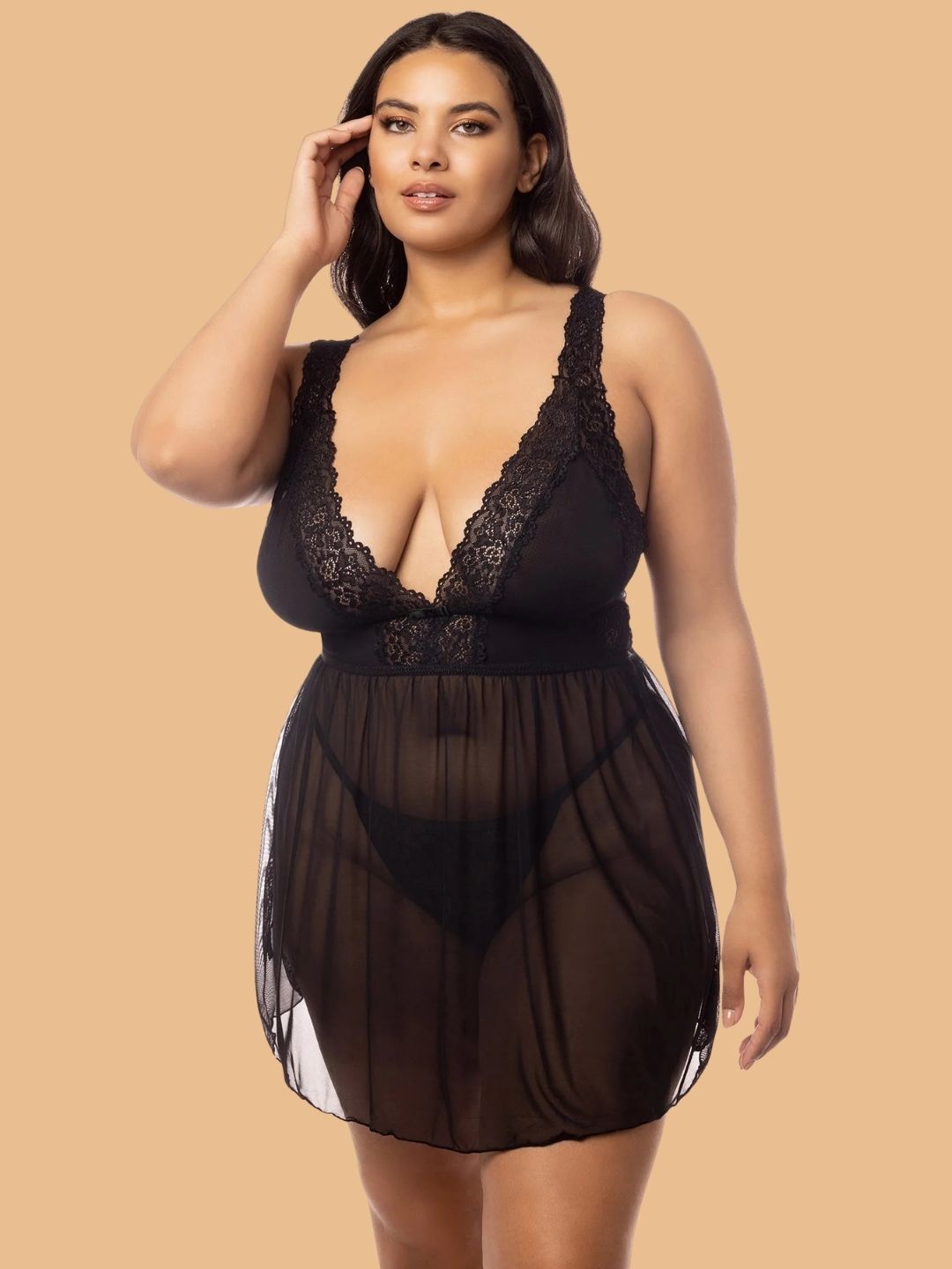 Plus Size V-Neck Lace Chemise Nightdress