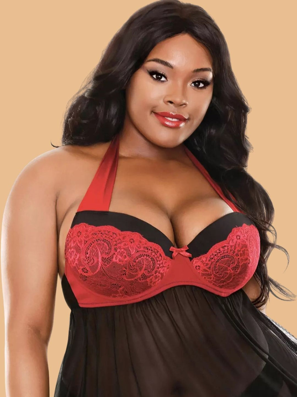 Plus Size Halter Neck Lace Nightdress
