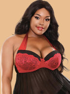 Plus Size Halter Neck Lace Nightdress