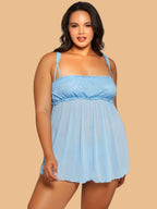 Plus Size Square Neck Lace Nightdress – Light Blue
