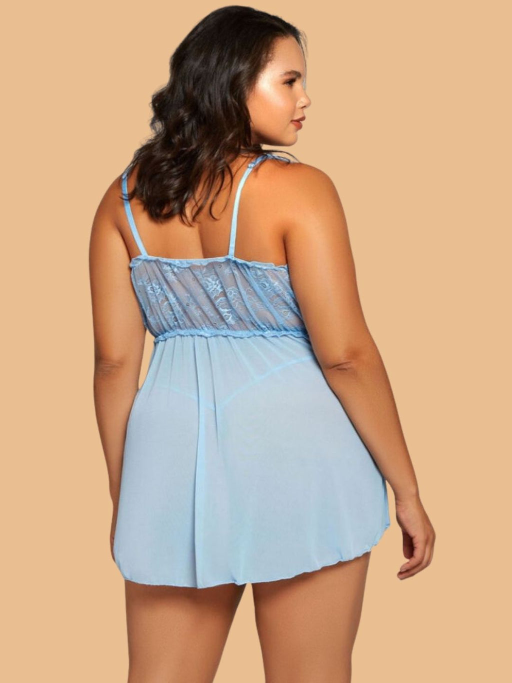 Plus Size Square Neck Lace Nightdress – Light Blue