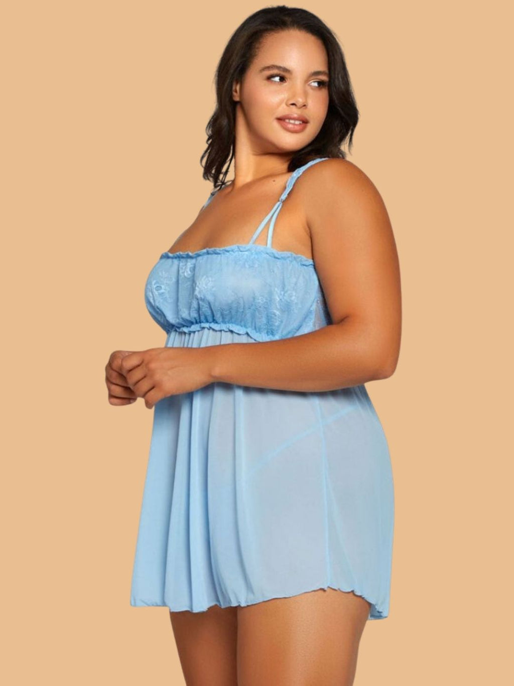 Plus Size Square Neck Lace Nightdress – Light Blue