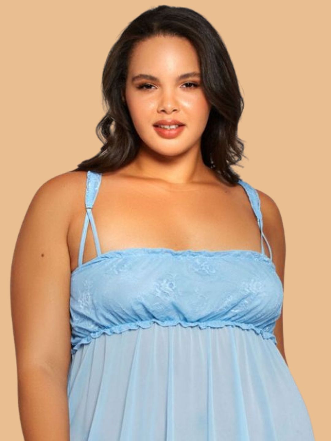 Plus Size Square Neck Lace Nightdress – Light Blue