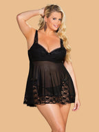 Women's Black Lace Bust Nightdress With Bow Detail – Plus Size S–3XL | ZerJAMA