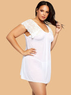 Women's White Lace Flutter Sleeve Nightdress – Plus Size S–3XL | ZerJAMA