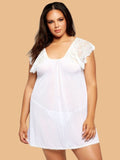 Women's White Lace Flutter Sleeve Nightdress – Plus Size S–3XL | ZerJAMA