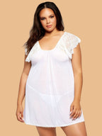 Women's White Lace Flutter Sleeve Nightdress – Plus Size S–3XL | ZerJAMA