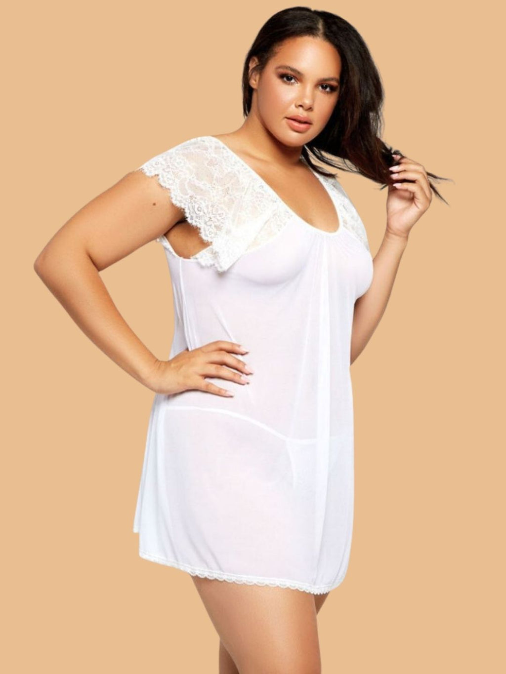 Women's White Lace Flutter Sleeve Nightdress – Plus Size S–3XL | ZerJAMA