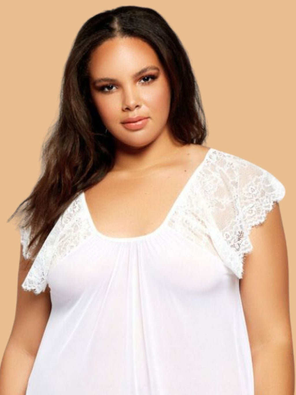 Women's White Lace Flutter Sleeve Nightdress – Plus Size S–3XL | ZerJAMA
