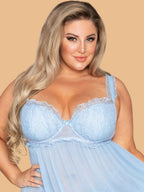 Plus Size Sky Blue Ruffle Lace Nightdress