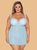 Plus Size Sky Blue Ruffle Lace Nightdress