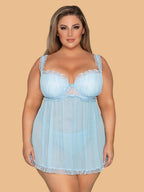 Plus Size Sky Blue Ruffle Lace Nightdress