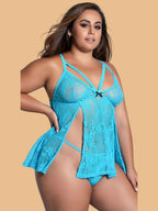 Plus Size Floral Lace Nightdress With Brief