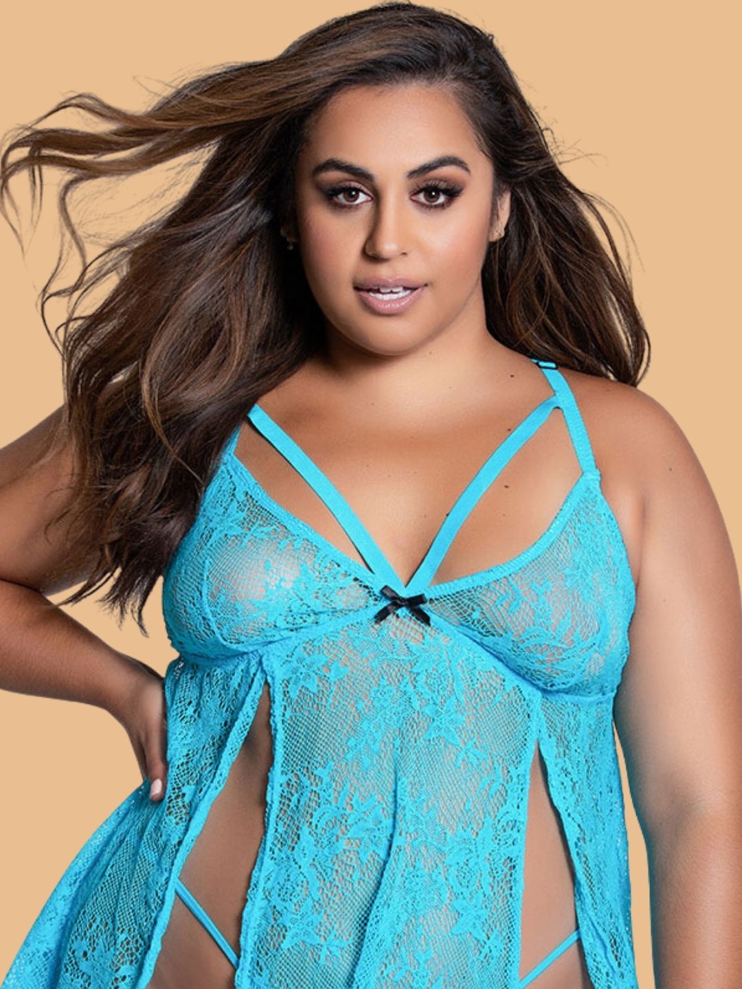 Plus Size Floral Lace Nightdress With Brief