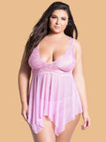 Plus Size Pink Lace Nightdress With Asymmetric Hem