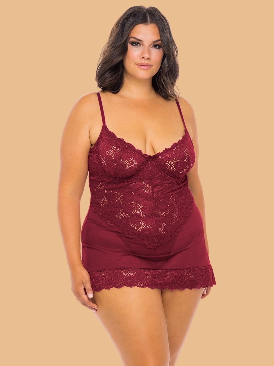 Plus Size Floral Lace Chemise Nightdress