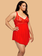 Plus Size Red Floral Lace Nightdress With Cross Back Straps
