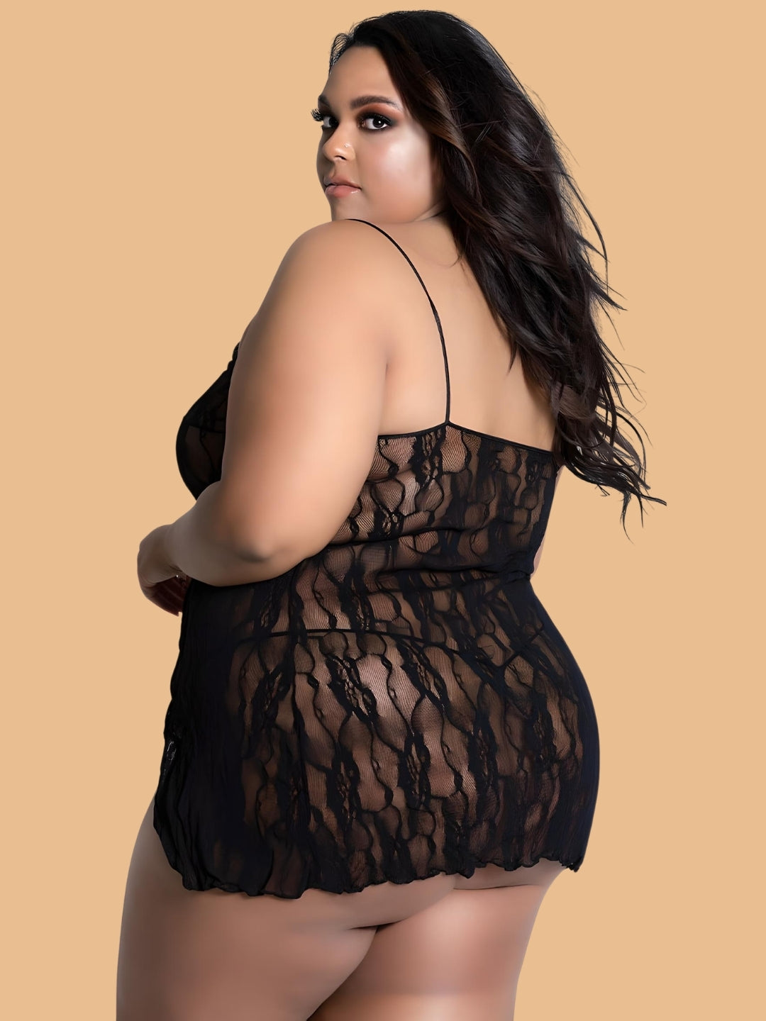 Plus Size Open-Front Lace Nightdress With G-String