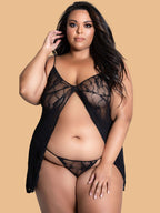 Plus Size Open-Front Lace Nightdress With G-String