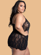 Plus Size Open-Front Lace Nightdress With G-String