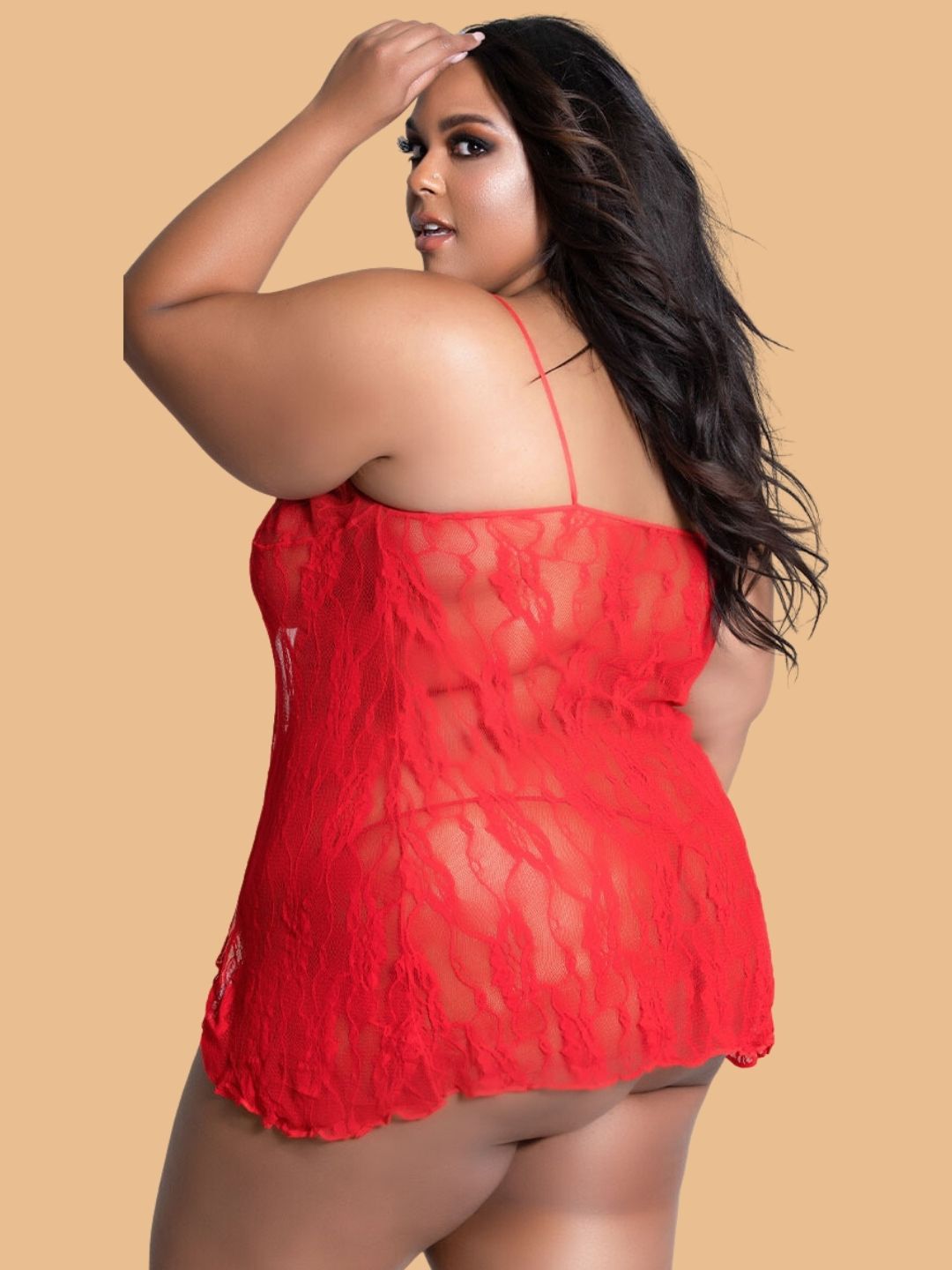 Plus Size Open-Front Lace Nightdress With G-String