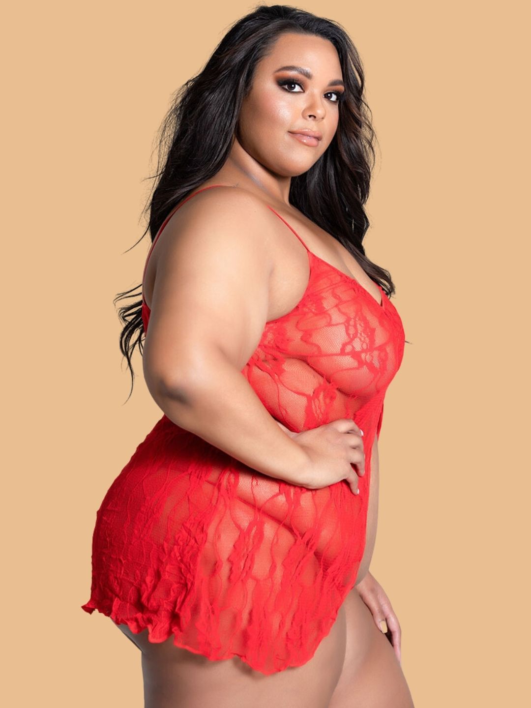 Plus Size Open-Front Lace Nightdress With G-String