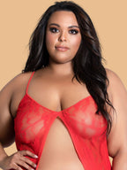 Plus Size Open-Front Lace Nightdress With G-String
