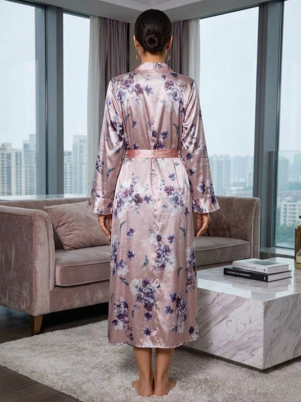 Satin Printed Robe Nightdress