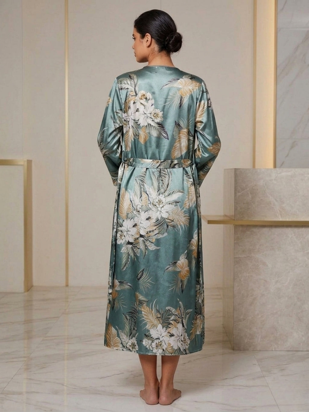Satin Printed Robe Nightdress