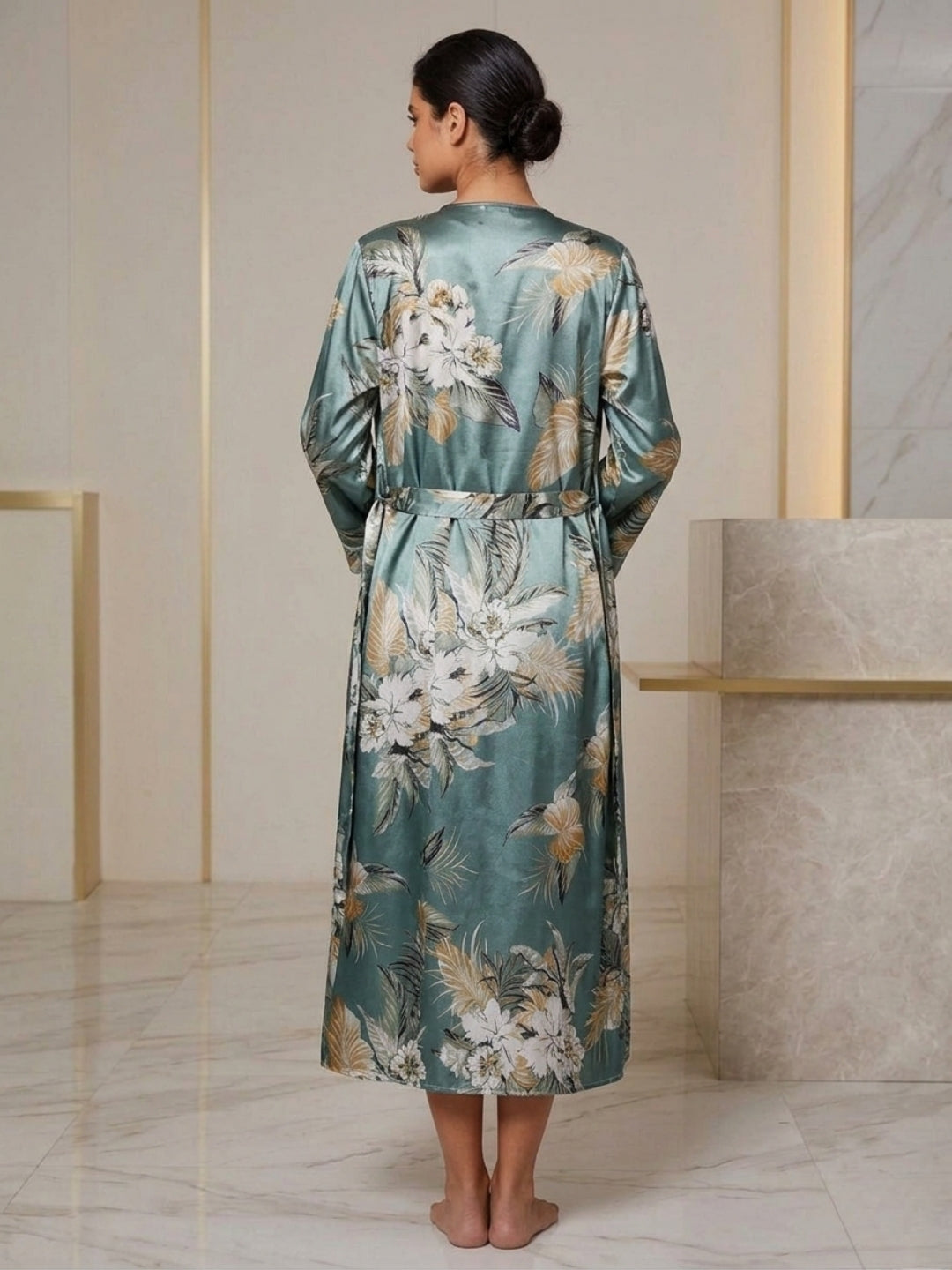 Satin Printed Robe Nightdress