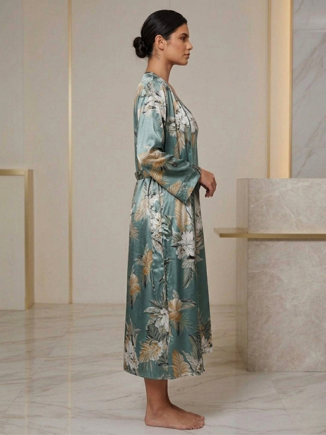 Satin Printed Robe Nightdress