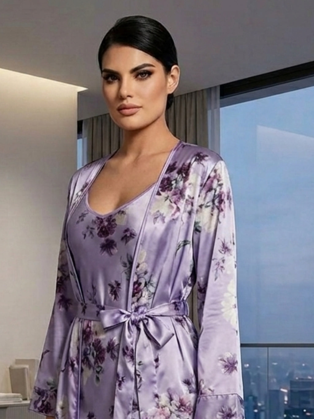 Satin Printed Robe Nightdress