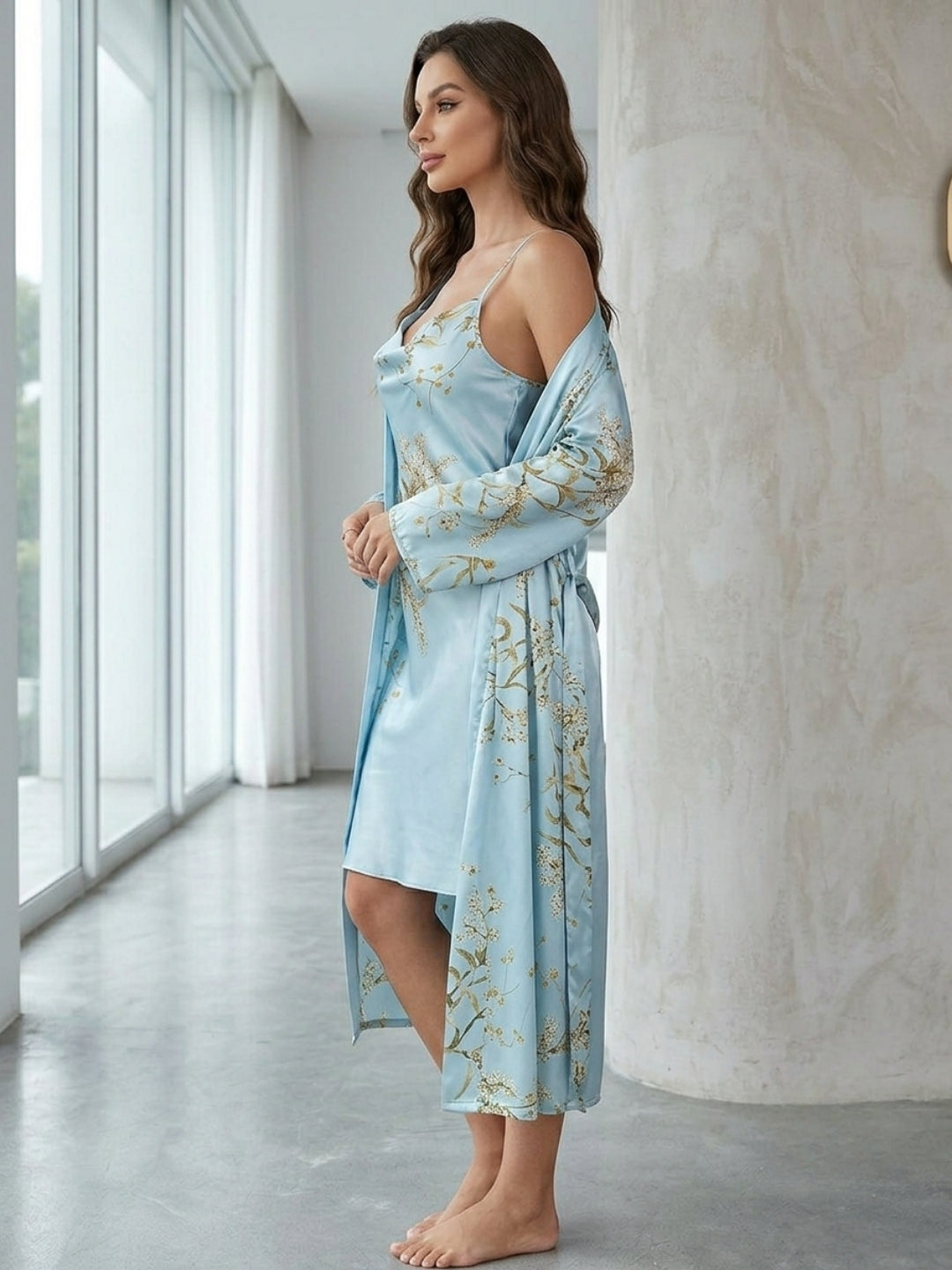 Floral Satin Nightdress & Robe Set