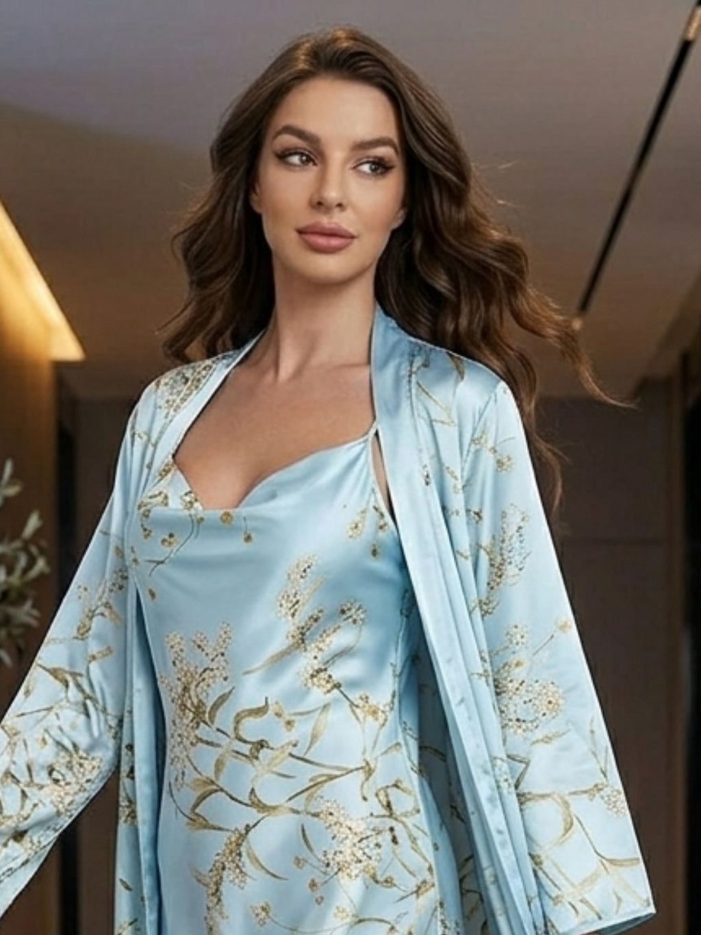 Floral Satin Nightdress & Robe Set