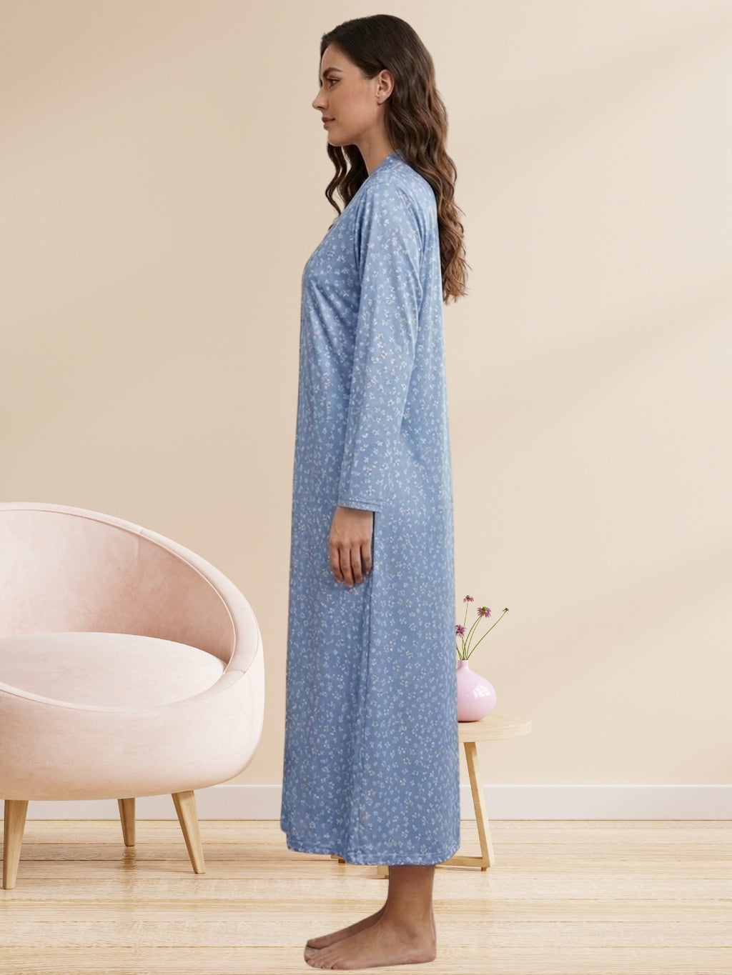 Women's Floral Satin Nightdress With Robe Set