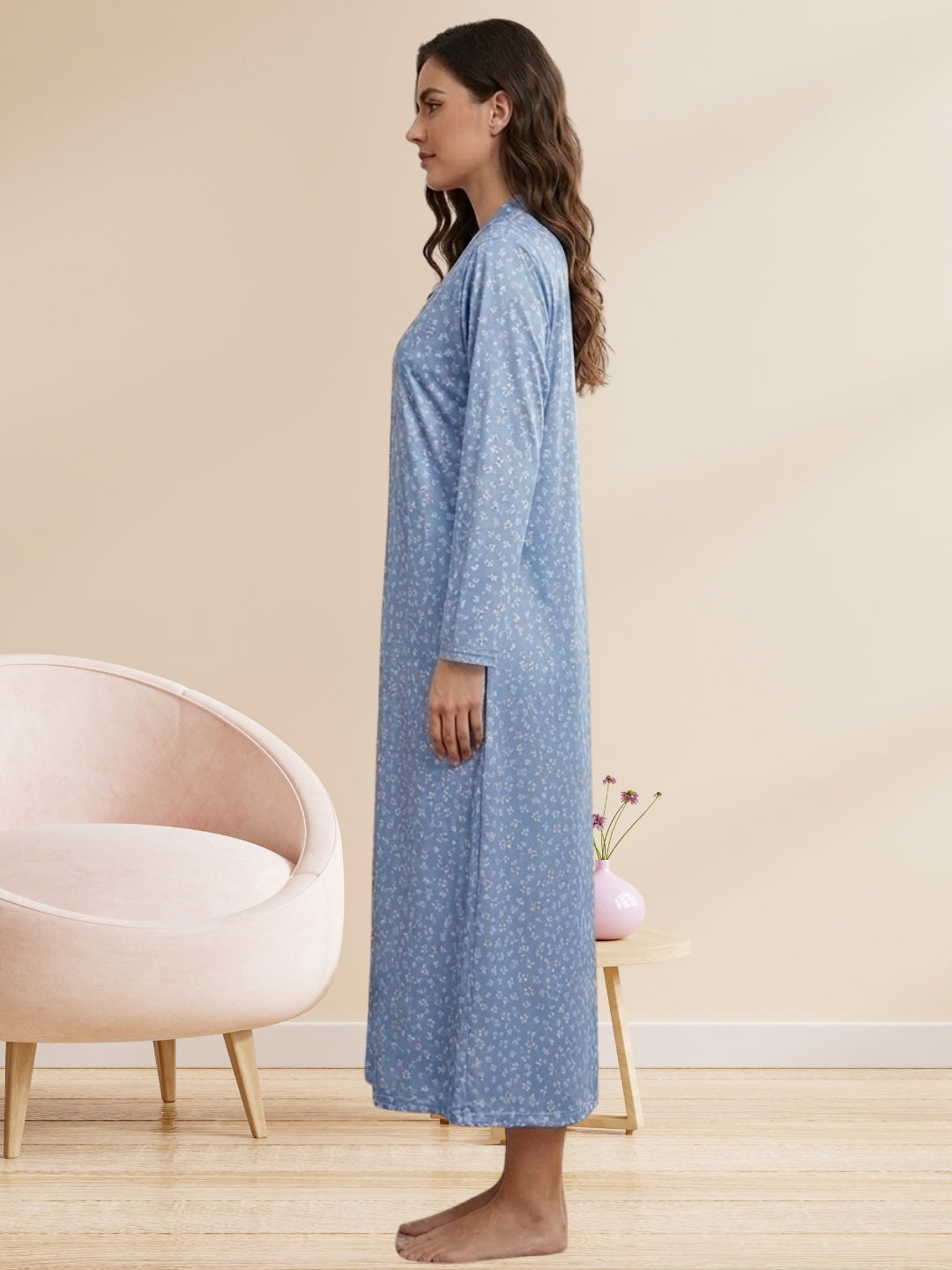 Women's Floral Satin Nightdress With Robe Set