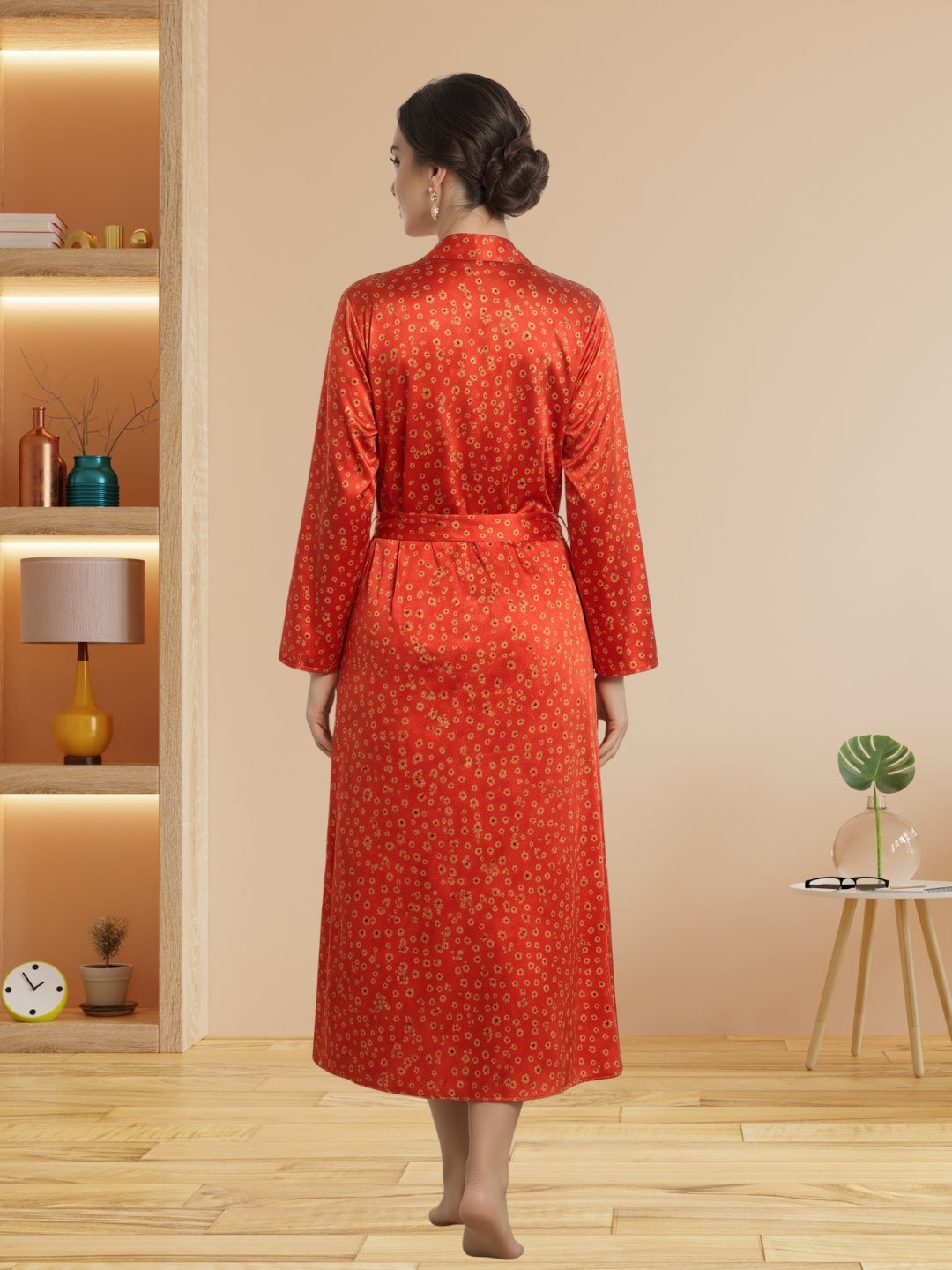 Women's Floral Satin Nightdress With Robe Set