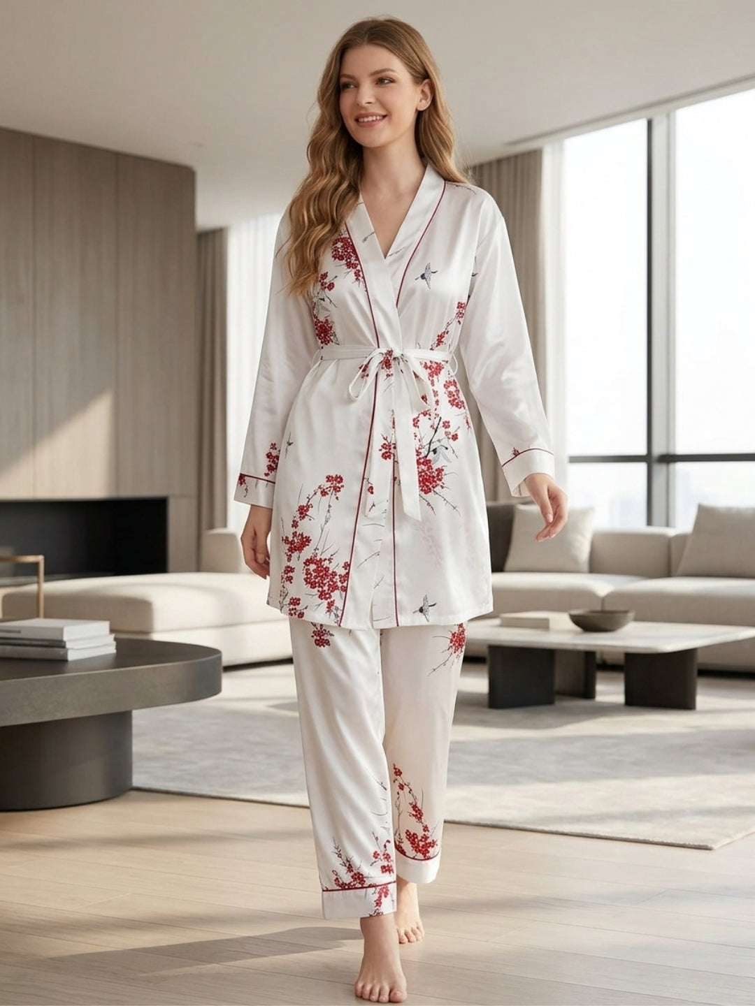Women's Floral Print Satin Nightsuits Set