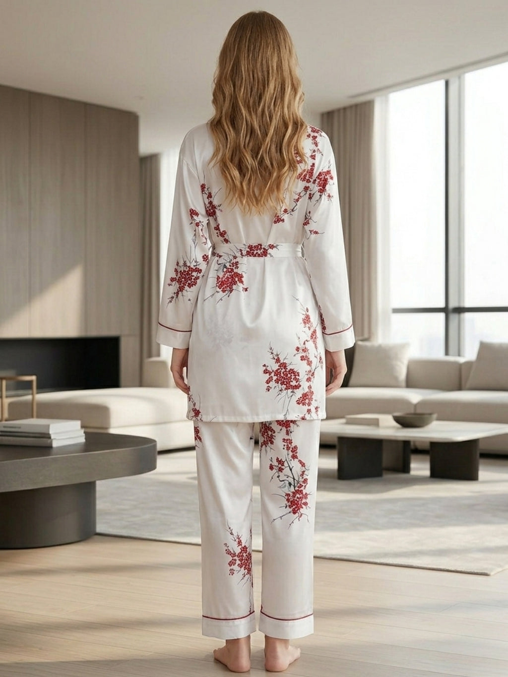 Women's Floral Print Satin Nightsuits Set
