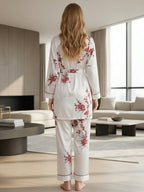 Women's Floral Print Satin Nightsuits Set